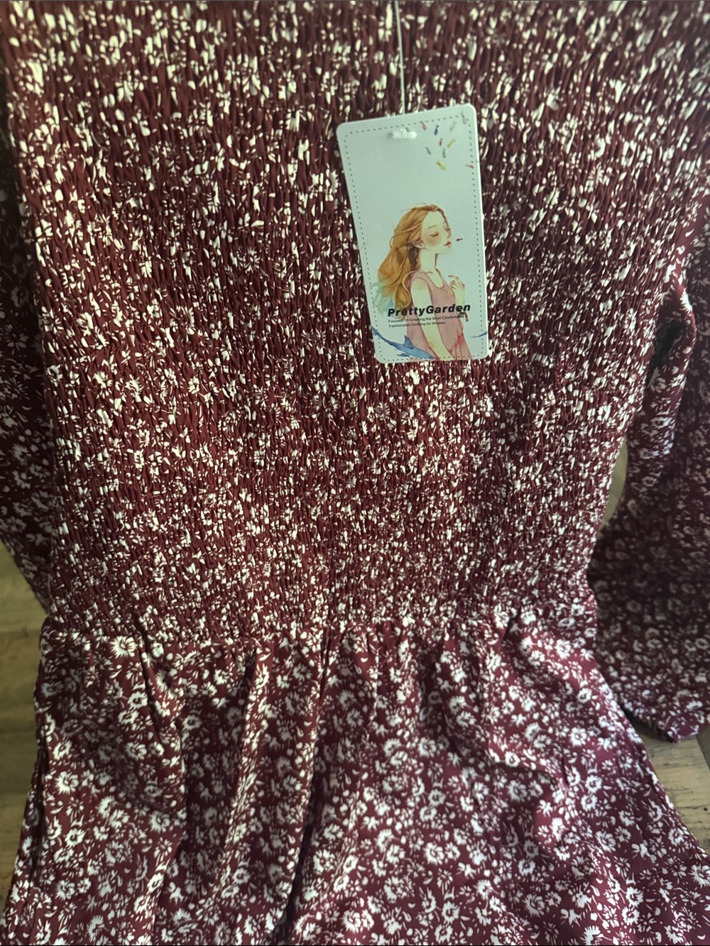 PrettyGarden Burgundy Floral Midi Dress - Picture 6 of 7